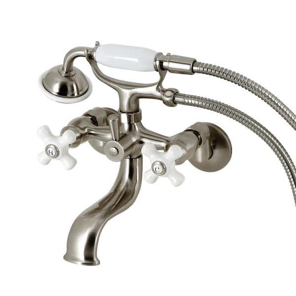 Kingston Brass Tub Wall Mount Clawfoot Tub Faucet with Hand Shower, Brushed Nickel KS225PXSN - main